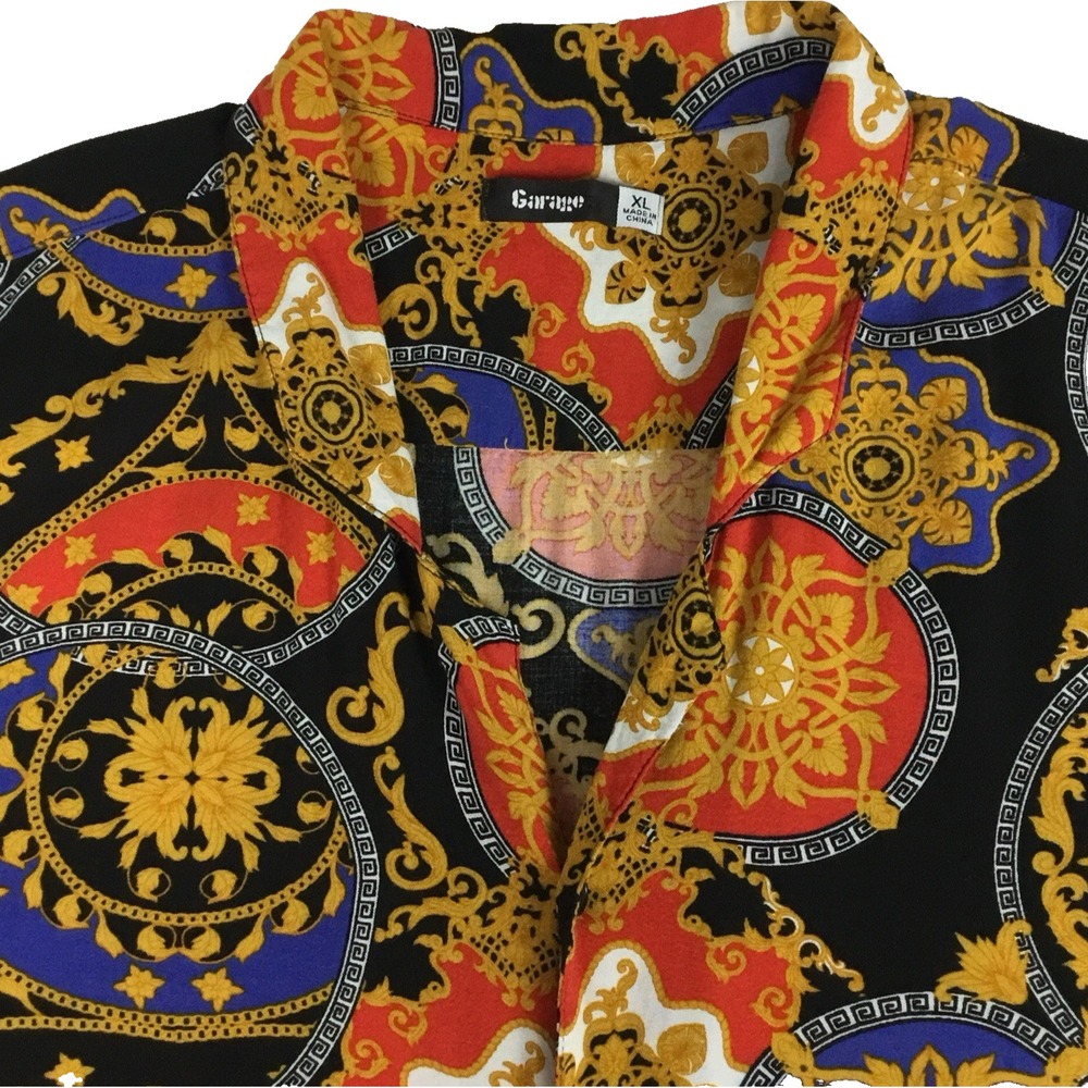 Garage Defiant Mens XL‎ Baroque Medusa Head Print Short Sleeve Button Up Shirt
